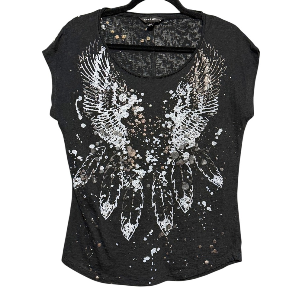 Rock & Republic Y2K Grunge Graphic Tee Women Small Edgy Streetwear Rocker Chic